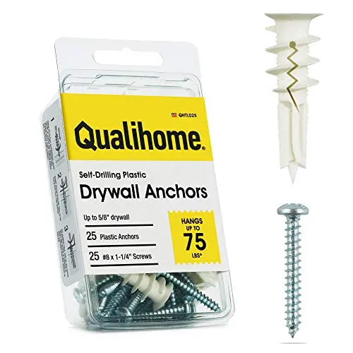 Qualihome Self-Drilling Drywall Anchors, 25 Pack